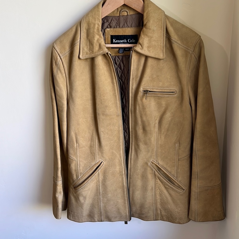 Kenneth Cole Camel leather suede jacket